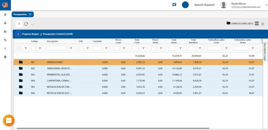 Web interface for construction estimates and cost management
